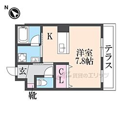 クレアシオン 1階ワンルームの間取り