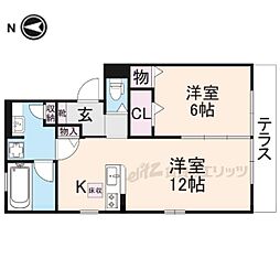 JR北陸本線 長浜駅 3.1kmの賃貸アパート 1階1LDKの間取り