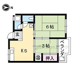 JR東海道・山陽本線 近江八幡駅 徒歩17分の賃貸マンション 3階2DKの間取り