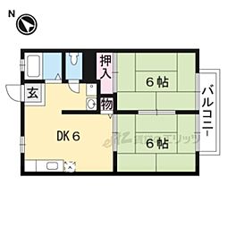 JR草津線 三雲駅 3.7kmの賃貸アパート 1階2DKの間取り