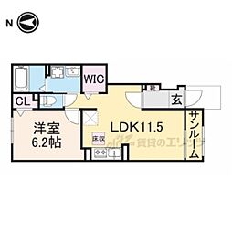 グランドハイツI 1階1LDKの間取り
