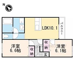 フローラルコートＤＳ 2階2LDKの間取り