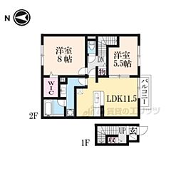 ソシアＢ 2階2LDKの間取り