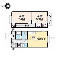 JR北陸本線 長浜駅 3.5kmの賃貸アパート 2階2LDKの間取り