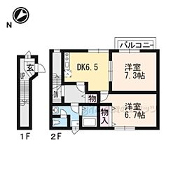 メディオII 2階2DKの間取り