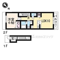 JR東海道・山陽本線 守山駅 徒歩7分の賃貸アパート 2階1LDKの間取り