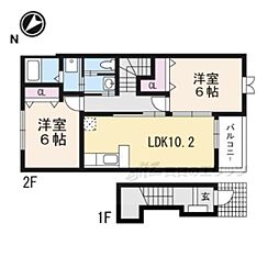 グランツェン　シェーネ 2階2LDKの間取り