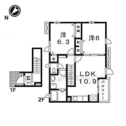 プロムナード・Ａ 2階2LDKの間取り