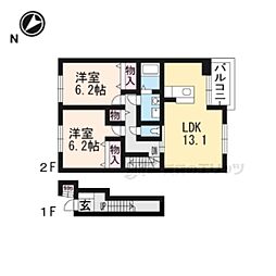 グレイス　ロマーヌII 201 2階2LDKの間取り