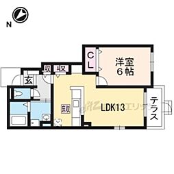 モルトベーネII 1階1LDKの間取り