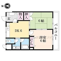 十一屋DOA 2DKの間取図画像
