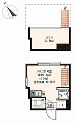 ハーモニーテラス桜上水 2階ワンルームの間取り
