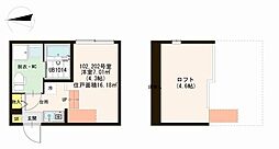 ハーモニーテラス足立 2階ワンルームの間取り