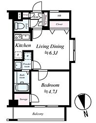 AXAS門前仲町 7階1LDKの間取り