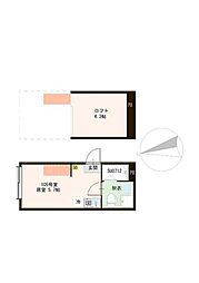 Aurora Fujimidai 105 1階ワンルームの間取り