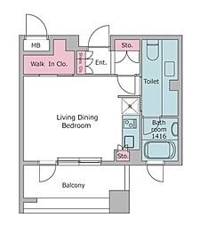 レジディア代官山 ワンルームの間取図画像