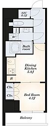 WORVE東京木場 1DKの間取図画像