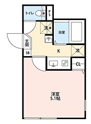 グランクオール日ノ出町 1Kの間取図画像