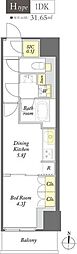 WORVE東京木場 1DKの間取図画像