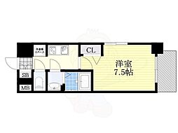 レシオス天王寺 8階1Kの間取り