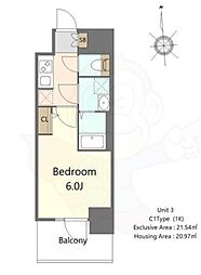 S-RESIDENCE高井田beleta 7階1Kの間取り