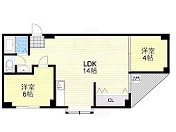 Osaka Metro長堀鶴見緑地線 玉造駅 徒歩9分の賃貸マンション 3階2LDKの間取り