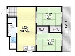 近鉄奈良線 河内永和駅 徒歩9分の賃貸マンション 7階2LDKの間取り