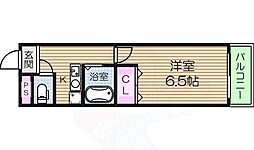 近鉄難波線 大阪上本町駅 徒歩5分の賃貸マンション 6階ワンルームの間取り