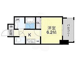 セイワパレス真田山公園南 13階1Kの間取り
