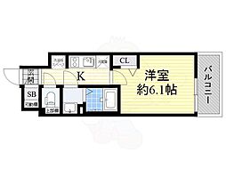 プレサンス上町台筆ヶ崎SOUTH 1Kの間取図画像