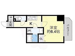 プレサンス上町台クレスト 1Kの間取図画像