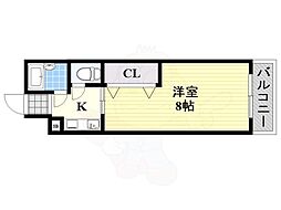 エムプリス上町 1Kの間取図画像