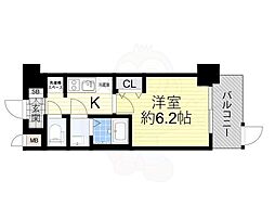 プレサンス上町台夕陽丘 1Kの間取図画像