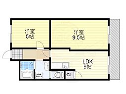 プリンストン布施 2LDKの間取図画像