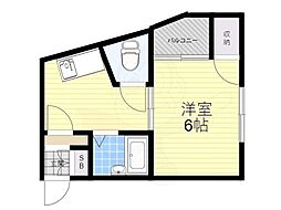 玉造クローバーハイツ 1DKの間取図画像