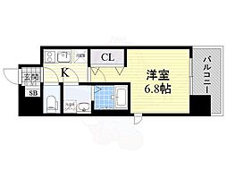 レジュールアッシュ玉造 1Kの間取図画像