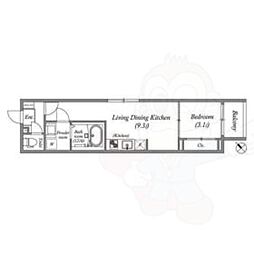 ハーモニーテラス寺田町 1LDKの間取図画像