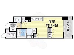 エル・セレーノ上本町レジデンス ワンルームの間取図画像