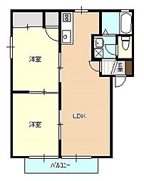 ラ・セゾンB 2LDKの間取図画像