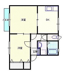 サクシード本町A 2DKの間取図画像