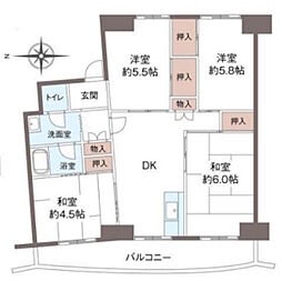 名谷7団地33号棟 4DKの間取図画像
