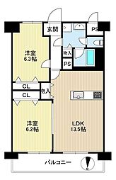 プライムハイツ阿波座 2LDKの間取図画像