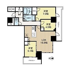 シエリアタワー大阪堀江 3LDKの間取り