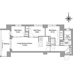 京急本線 大森町駅 徒歩12分の賃貸マンション 2階3LDKの間取り