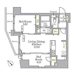 JR京浜東北・根岸線 大森駅 徒歩9分の賃貸マンション 9階2LDKの間取り