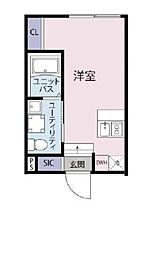 東急世田谷線 若林駅 徒歩8分の賃貸マンション 2階ワンルームの間取り