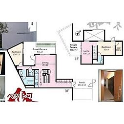 東急東横線 都立大学駅 徒歩20分の賃貸マンション 地下1階2LDKの間取り