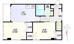 東急多摩川線 矢口渡駅 徒歩9分の賃貸マンション 2階2DKの間取り