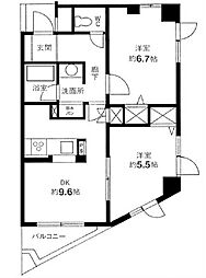 小田急小田原線 下北沢駅 徒歩6分の賃貸マンション 4階2DKの間取り