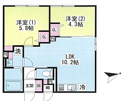 グランファーロ下北沢 2LDKの間取図画像